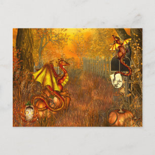 Carte postale Halloween avec Dragons d'horreur