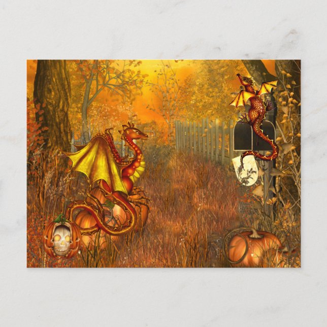 Carte postale Halloween avec Dragons d'horreur (Devant)