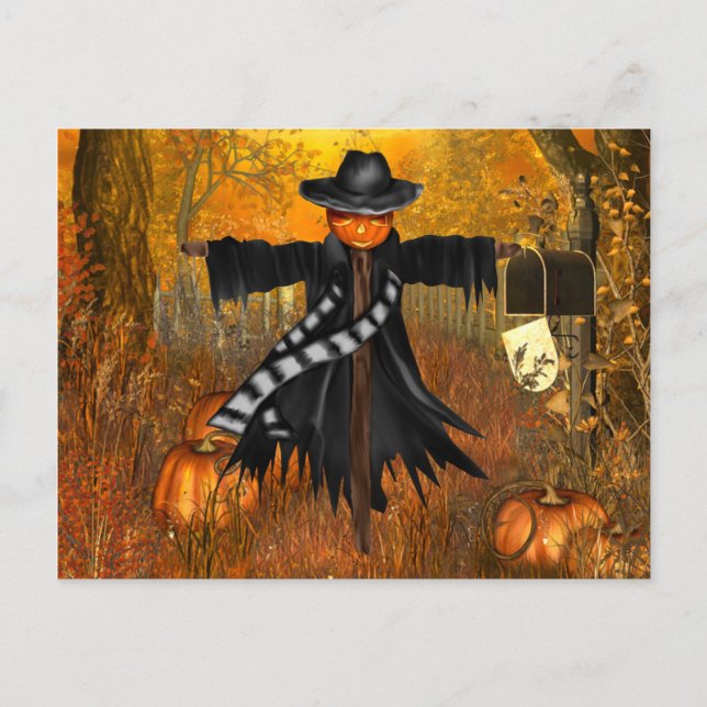 Carte postale Halloween avec épouvantail effrayant (Devant)
