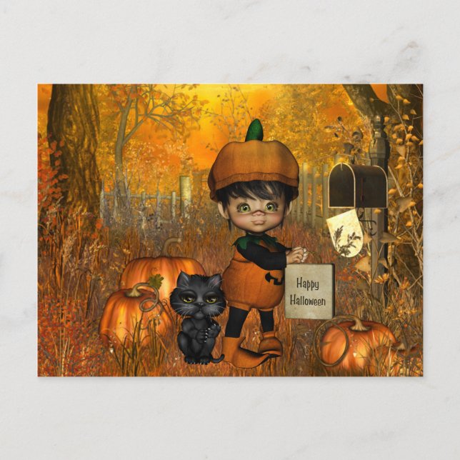 Carte postale Halloween avec petit garçon et citro (Devant)