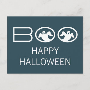 Carte postale Halloween Boo, bleu et blanc