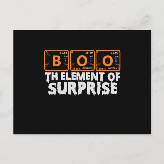 Carte Postale Halloween BOO effrayant Éléments primaires de surp (Devant)