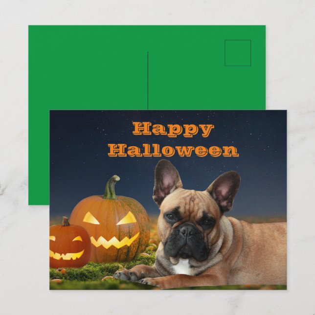 Carte Postale Halloween Bouledogue français Bulldog français (Devant / Derrière)