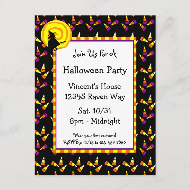 Carte postale Halloween Candy Corn et Witch Invita (Devant)