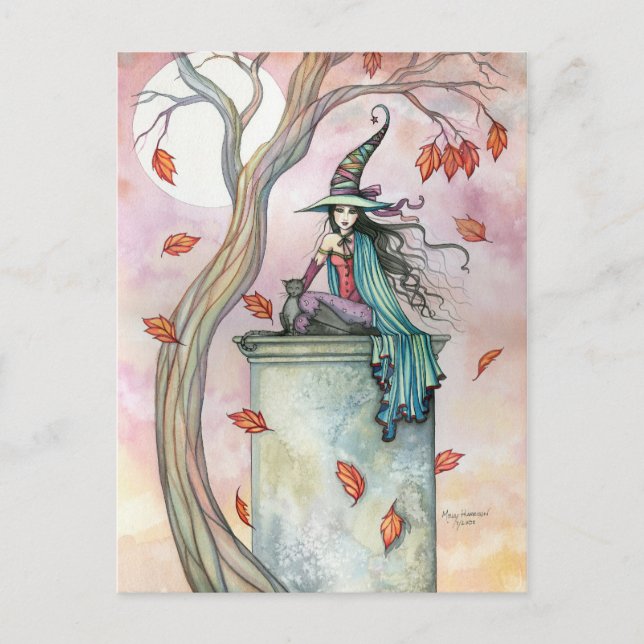 Carte postale Halloween Chat de sorcière par Molly (Devant)