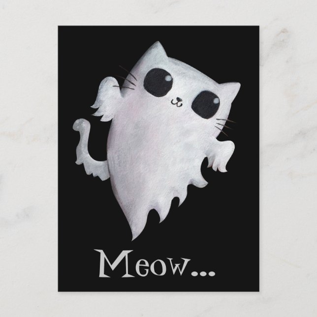 Carte Postale Halloween chat fantôme mignon (Devant)