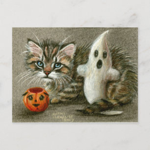 Carte postale Halloween Chat Kitten Ghost Art Citr