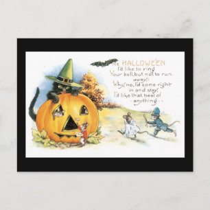 Carte Postale Halloween Chat noir et souris