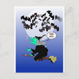 Carte Postale Halloween chauve-souris avec sorcière