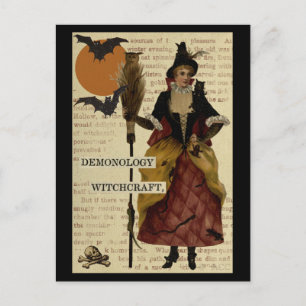 Carte Postale Halloween Chauve-souris Lune Chouette Crâne