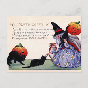 Carte postale Halloween Chouette vintage sorcière