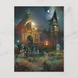 Carte Postale Halloween Church, Moonlight, Horror Cemetery