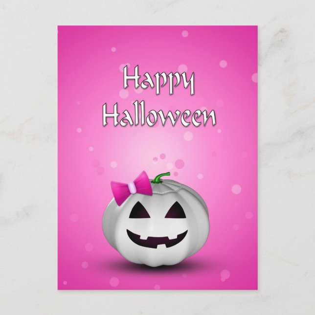Carte Postale Halloween Citrouille blanche rose fille (Devant)