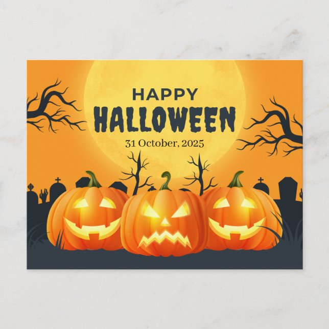 Carte Postale Halloween Citrouille orange (Devant)