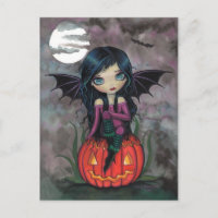 Carte postale Halloween Citrouille Pixie