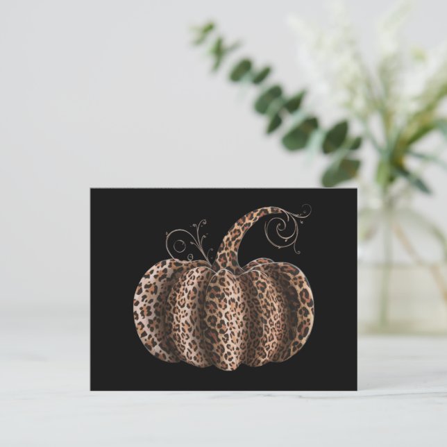 Carte Postale Halloween Citrouille Plaid Leopard automne Thanksg (Debout devant)