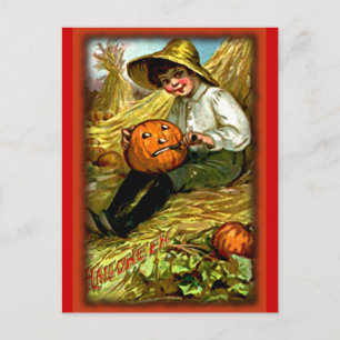 Carte postale Halloween Citrouille vintage pour la