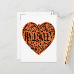 Carte Postale Halloween Cœur, Cœur Forme Orange, Vacances