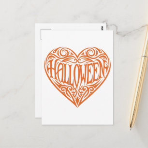 Carte Postale Halloween Cœur, Cœur Orange, Vacances