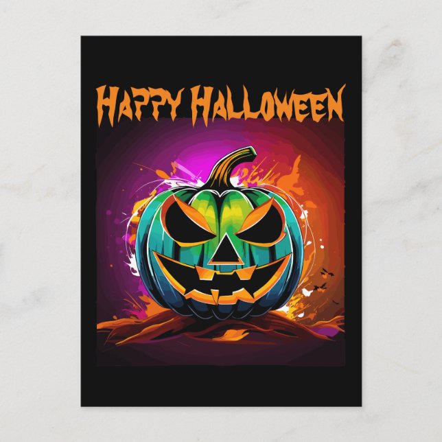 Carte Postale Halloween coloré Déplaisant Citrouille noir (Devant)