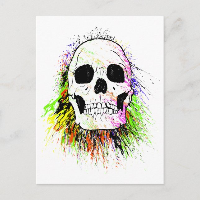 Carte Postale Halloween colorée au crâne humain (Devant)
