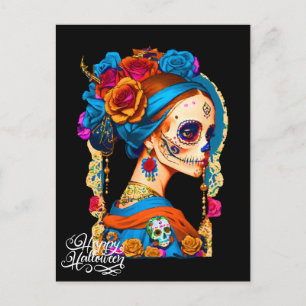 Carte Postale Halloween crâne de sucre, Dia de los Muertos