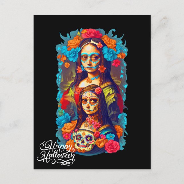 Carte Postale Halloween crâne de sucre, Dia de los Muertos (Devant)