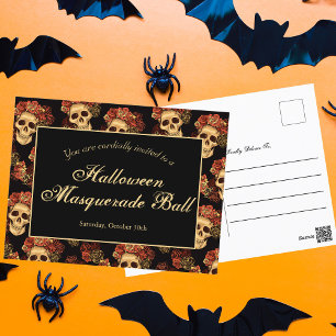 Carte Postale Halloween crâne gothique Black Red Party Invitatio