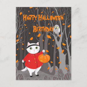 Carte Postale Halloween Cute Cat & Jack-o’-lanterne Citrouille
