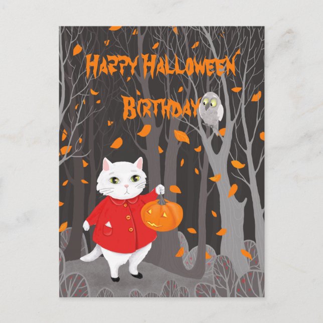 Carte Postale Halloween Cute Cat & Jack-o’-lanterne Citrouille (Devant)