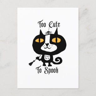 Carte Postale Halloween Cute Chat Noir Trop mignon Pour Parler