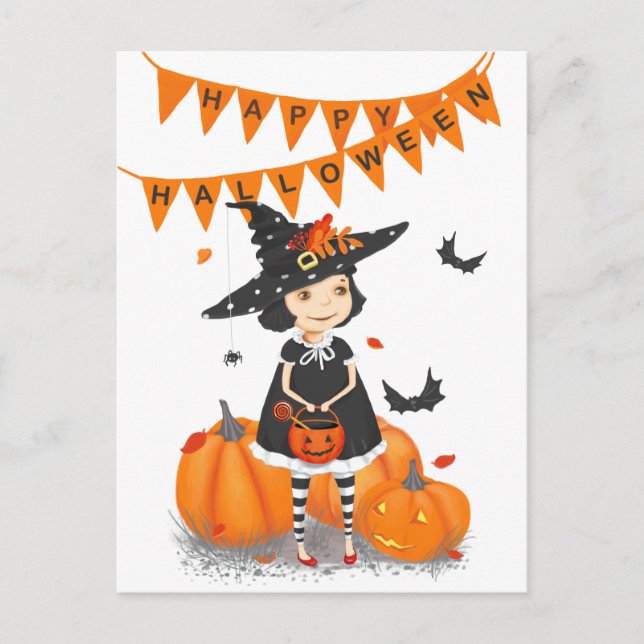 Carte postale Halloween Cute Little Witch (Devant)