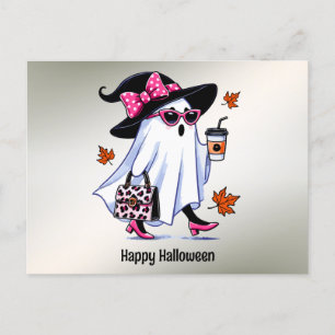 Carte Postale Halloween Cute Stylish sorcière Ghost Coffee Cup