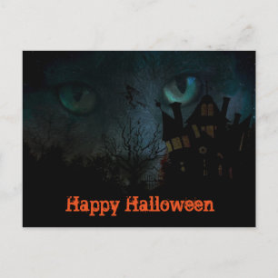 Carte postale Halloween de chat noir effrayant