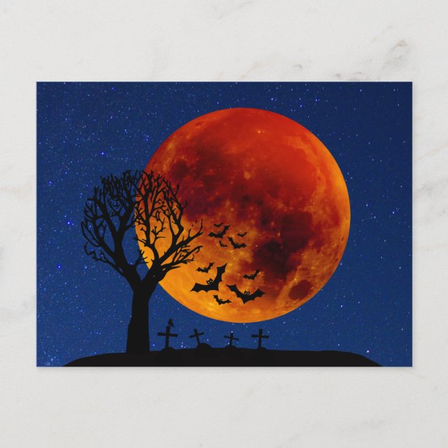 Carte Postale Halloween de la lune de récolte (Devant)