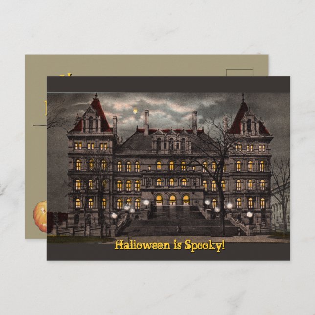 Carte postale Halloween de la maison hantée (Devant / Derrière)