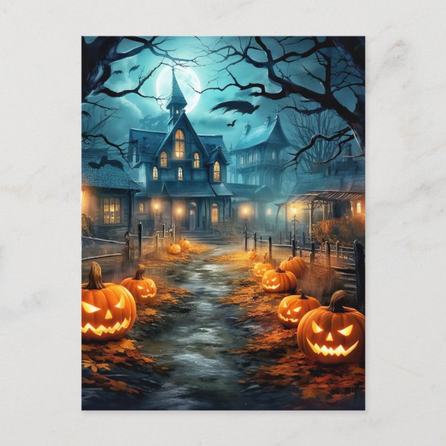 Carte Postale Halloween de la maison super Éffrayante (Devant)