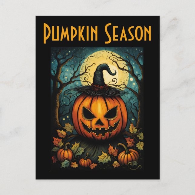 Carte Postale Halloween de la saison citrouille (Devant)