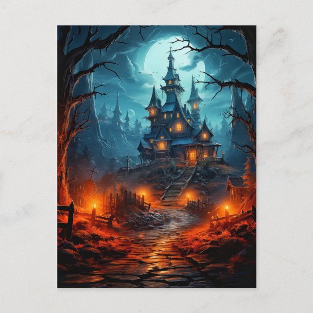Carte Postale Halloween de maison hantée terriblement Éffrayante (Devant)