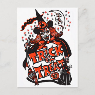 Carte Postale Halloween de sorcière de la tique ou du traitement