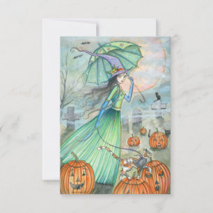 Carte postale Halloween de sorcière qui passe