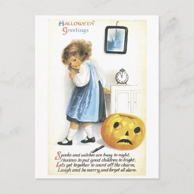 Carte Postale Halloween démodé, fille (Devant)
