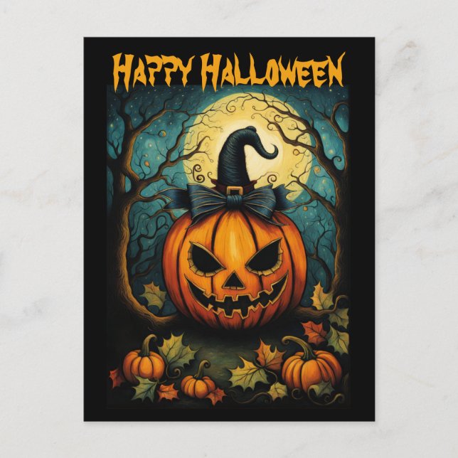 Carte Postale Halloween Déplaisant Bow Citrouille noir (Devant)