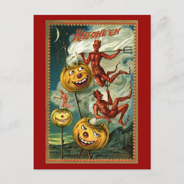 Carte postale Halloween Devils & JOL (Devant)