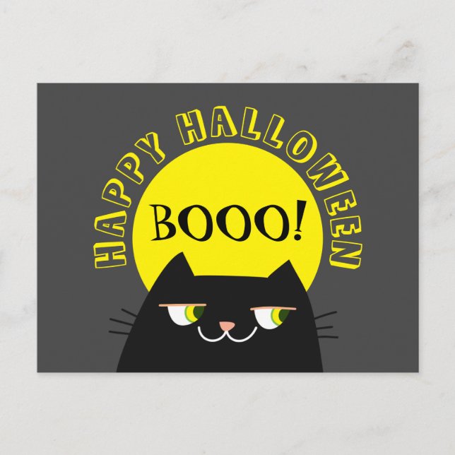 Carte Postale Halloween drôle de chat noir (Devant)