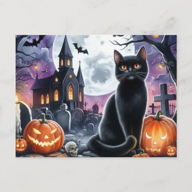 Carte postale Halloween Éffrayant Black Cat (Devant)