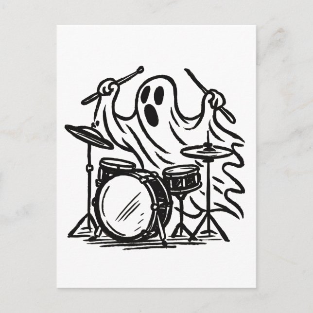 Carte Postale Halloween Éffrayant bot fantôme Jouer des tambours (Devant)