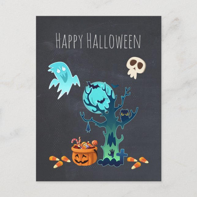 Carte Postale Halloween Éffrayant Déplaisant Fantômes chauves-so (Devant)
