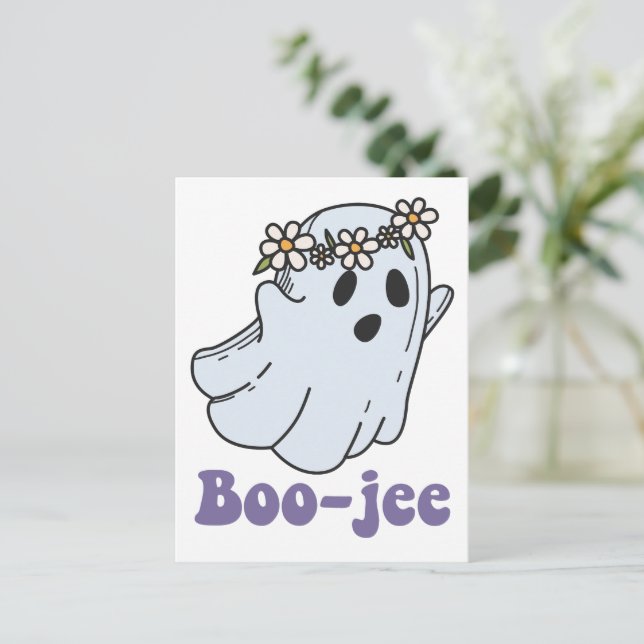 Carte Postale Halloween Éffrayant Fantôme Boo Jee Boo (Debout devant)
