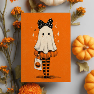 Carte Postale Halloween éffrayant Fantôme Brûlé Orange Whimsical